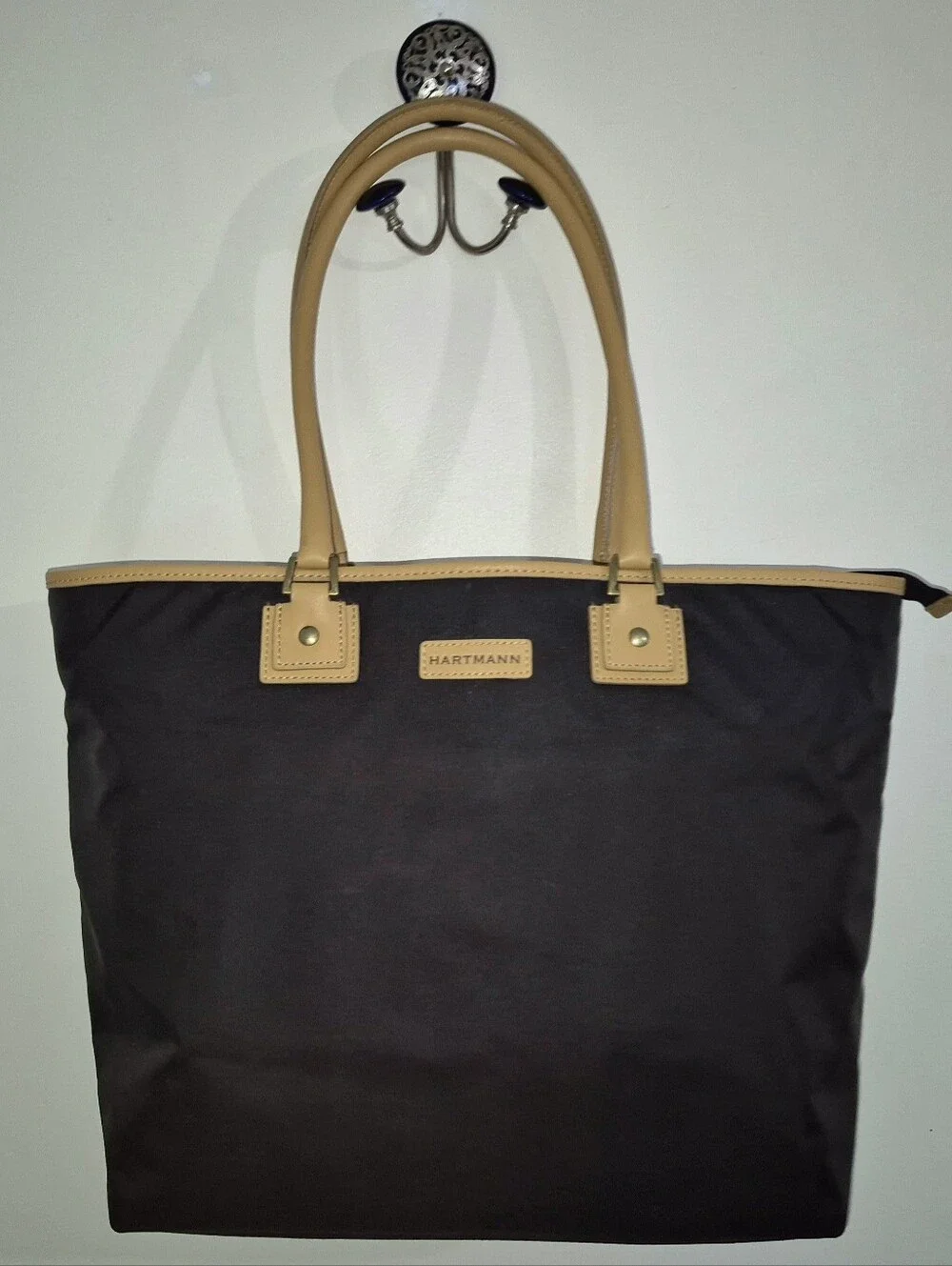 🔥Pri​stine! Hartmann Black Nylon Genuine Leather Trims Tote Shoulder Bag Travel
